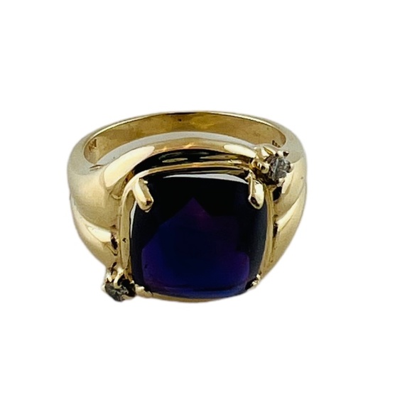 14K Yellow Gold Amethyst Diamond Ring Size 6.25 #15670 - Picture 1 of 9